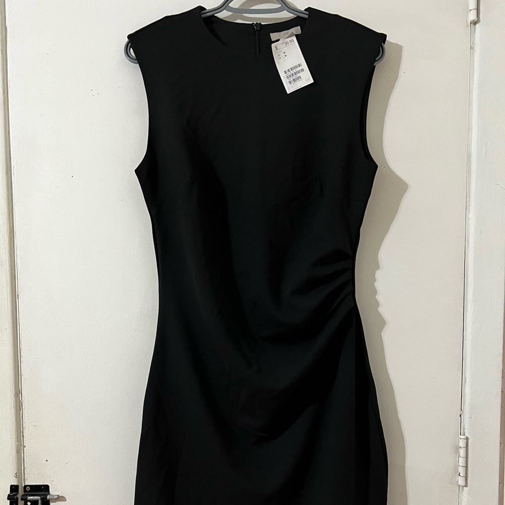 H&M Black Midi Dress - Sleek Sleeveless Ruched Side